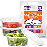 Stack Man [48 Pack, 8 oz] Plastic Deli Food Storage Slime Containers With Airtight Lids, Freezer Safe | Meal Prep | Stackable | Leakproof | BPA Free, Clear