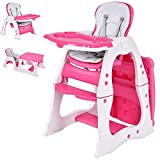 Costzon Baby High Chair, 3 in 1 Infant Table and Chair Set, Convertible Booster Seat with 3-Position Adjustable Feeding Tray, Adjustable Seat Back, 5-Point Harness (Pink)