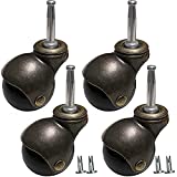 RILIDRI Antique Casters 1.5" Brass Hooded Ball Caster Wheels Set of 4 for Furniture Legs with 5/16" x 1-1/2" (8 x 38mm) Stem Sockets, Vintage Casters for Hardwood Floors Small Sofa Chair Wooden Table