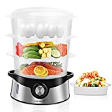 Food Steamer for Cooking, Electric Vegetable Steamer BPA-Free with 3 Tier Stackable Baskets, Auto Shutoff & Boil Dry Protection, 60-min Timer, Built-in Egg Holders & Rice Bowl, 9.6 qt Digital Steamer