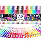 Glitter Gel Pens, 32-Color Neon Glitter Pens Fine Tip Art Markers Set 40% More Ink Colored Gel Pens for Adult Coloring Book, Drawing, Doodling, Scrapbook, Bullet Journal, Sparkle Gel Pen Gift for Kids