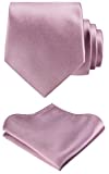 TIE G Solid Satin Color Formal Necktie and Pocket Square Sets in Gift Box (Raspberry)