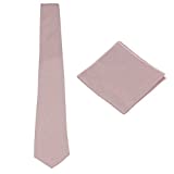 Mens Solid Linen Tie Set : Slim Necktie with Matching Pocket Square (Dusty Rose)