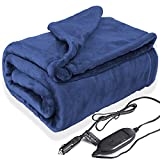 Machine Washable Car Heated Blanket 12 Volt Electric Blanket Flannel Heating Throw Plug in for Car with Controller 3 Heating Level 55x40 inch Navy Blue