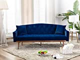 Velvet Futon Sofa Bed with Two Pillows, Modern Sleeper Sofa Couch with 3 Adjustable Angles, Convertible Loveseat for Living Room and Bedroom, Blue