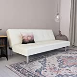 DHP Nola Futon Couch with Tufted Faux Leather Upholstery, Modern Style, White Faux Leather