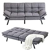 Fabric Futon Sofa Bed, Memory Foam Couch Convertible Loveseat, Sleeper Sofa Modern Futon Sets for Small Apartments, Compact Living Space, Office (Grey)