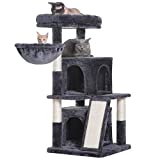 Hey-brother 41.34 inches Cat Tree with Scratching Board, 2 Luxury Condos, Cat Tower with Padded Plush Perch and Cozy Basket, Smoky Gray MPJ004G