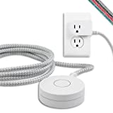 Cordinate Designer On/Off Switch Plug, 6 Ft Braided Power Cord, 3 Prong, Slip Resistant Base, Tabletop or Wall Mount, Perfect for Lamps/Seasonal Lights, White/Gray, 41095