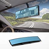 VARGTR 12 Inch Wide Angle Rear View Mirror,Universal Car Interior Rearview Mirror Clip On Panoramic Rearview Mirror Wide Angle Convex, Flat Easy Clip On Car Rearview Mirror (Blue anti-glare)