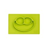 ez pz Happy Mat (Lime) New Version - 100% Silicone Suction Plate with Built-in Placemat for Toddlers + Preschoolers - Divided Plate - Dishwasher Safe, 14x9x1 Inch (Pack of 1)