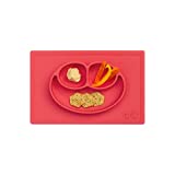 ezpz Happy Mat (Coral) New Version - 100% Silicone Suction Plate with Built-in Placemat for Toddlers + Preschoolers - Divided Plate - Dishwasher Safe