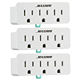 Maximm (3-Pack) 3 Outlet Grounding Adapter With Grounding Plug White, Turn 2-Prong Outlet To 3-Wire Grounding Outlets, ETL Listed