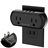 Multi-Plug Outlet Extender, SUPERDANNY 3 Prong to 2 Prong Wall Charger with 2 Wide-Spaced Outlets & 4 USB Ports, Mini Surge Protector Multiple Plug Splitter for Travel, Home, Office, Type A, Black