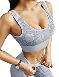 YEOREO Yoga Outfit for Women Seamless 2 Piece Workout Gym High Waist Snake Print Leggings with Sport Bra Set Grey Blue M