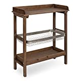 Kate and Laurel - Yanisin Farmhouse Chic 3-Tier Work Table with Galvanized Storage Basket, Warm Rustic Brown