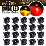 Partsam 20x 3/4" Round Amber/Red Led Marker Light Clearance Lights Front Rear Marker Indicators Tail Light for Trailer Truck Car Bus Van Pickup RV ATV UTV, Smoked Lens, 12V