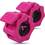 Quick-Release Safety Collars 1 inch, Set of 2- PINK – By Day 1 Fitness, Weight Locking Clips for Standard Weightlifting 1” Bars - Heavy-Duty 1-inch Plate Clamps for Powerlifting, Strength Training