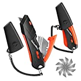 ValueMax 2-Pack Box Cutter Knife, Self-Retracting 3-Position Locking Blade, Safety Sheath, Lanyard, Extra Blades Included