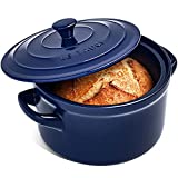 LE TAUCI 3 Quart Dutch Oven Pot with Lid, for No Knead Bread, Sourdough Loaves, Bread Clothe Baker, Ceramic Casserole Dish, Stove to Oven, Non-Coated, Use as Bread Pan, Soup Pot, Stew Pot, Blue