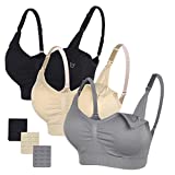 Stelle Body Silk Seamless Maternity Nursing Bra with Pads, Extenders & Clips (Black+Gray+Nude, L)