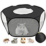 JIMEJV Guinea Pig Playpen, Waterproof Small Animals Playpen with Anti Escape Cover Portable Cat Playpen Breathable Indoor/Outdoor Yard Exercise Cage Tent for Hamster Puppy Chinchillas Rabbits(Black)