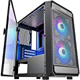 MUSETEX MATX (Micro-ATX) PC Case with 2pcs ARGB Fans Type-C Port USB 3.0 Airflow Mid Tower Mesh Front Panel Tempered Glass Side Door Mini ITX Computer Gaming Cases (Y3-N2-BW)