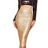 HLBandage Leather Midi-Calf Party Pencil Skirt (L, Gold)