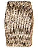 FLECTIT Womens Sexy Shining Glitter Sequin Mini Skirt Elastic Bandage Bodycon Hobble Pencil Skirts (One Size, Gold)