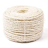 Yangbaga Cat Natural Sisal Rope for Scratching Post Tree Replacement, Hemp Rope for Repairing, Recovering or DIY Scratcher, 6mm Diameter, Come with a Play Ball 33FT