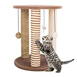 Cat Scratching Post Tower with 3 Scratcher Posts, Carpeted Base Play Area and Perch – Furniture Scratching Deterrent for Indoor Cats by PETMAKER (Tan)