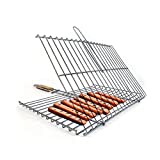 Grilling Basket for Outdoor Grill, Barbecue Basket for Fish, Steak, Chicken, Vegetables, Shish Kabob and Shrimp, Large Lockable Basket with Wooden Handle, Sturdy BBQ Accessories, 11 x 18 in