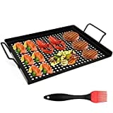 AQUEENLY Grill Basket Nonstick Grill Topper with Holes, BBQ Grill Tray Vegetable Grill Pans for Outdoor Grill, Grill Wok Grill Cookware Grill Accessories for Vegetable, Meat, Fish, Shrimp 17"x11.4"