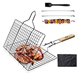 Merysen Portable Folding Fish Grill Basket, BBQ Grilling Basket for Outdoor Grill, Stainless Steel Grill Accessories, Heavy Duty Shrimp Grill Baskets, BBQ Tool for Steak, Potatoes, Chops, Kabob