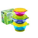 PandaEar Stay Put Spill Proof Stackable Baby Suction Bowls 3 Sizes for Toddlers with Silicone Feeding Utensils and Secure Lids BPA Free