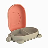 Kangookid Turtle Silicone Suction-Go-Bowl with Lid - Self Feeding Divided Plate for Baby, Kid & Toddler - Fits Baby Highchair Trays - Transforms into Food Container (Gray + Pink)