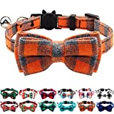Joytale Cat Collar with Cute Bow Tie and Bell, Plaid Patterns, 1 Pack Kitty Safety Collars,Orange