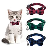 PAWCHIE Breakaway Bowtie Cat Collar with Bells 3 Pack - Classic Plaid Kitten Safety Collars with Removable Bow Tie, Quick Release