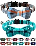 Joytale Breakaway Cat Collar with Bow Tie and Bell, Cute Plaid Patterns, 2 Pack Kitty Safety Collars, Haze Blue+Teal