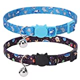 KOOLTAIL Cat Breakaway Collar with Bells - 2 Pack Adjustable Safety Collars with Cute Removable Bow Tie for Kitty Kitten Cats Puppy Small Pets (Marine Style)