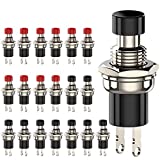 DIYhz Momentary Push Button Switch, 1A 250VAC SPST Mini Pushbutton Switches Normal Closed(NC) Black & Red Cap - 20pcs