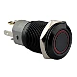 Ulincos Momentary Push Button Switch U16F1 1NO1NC Black Metal Shell with Red LED Ring Suitable for 16mm 5/8" Mounting Hole (Red)