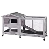 Aivituvin Rabbit Hutch Indoor and Outdoor 62" Bunny Cage on Wheels with 3 Deep No Leakage Pull Out Tray,Waterproof Roof (Grey)