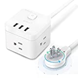 Power Strip Surge Protector BULL Rotating Flat Plug with 3 Outlets and 3 USB Ports, 1875W, 5Ft Extension Cord Cube Surge Protector for Home Office and More, ETL Listed