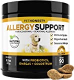 Pet Honesty Dog Allergy Relief Immunity Chews  Omega-3 Salmon Fish Oil Supplement, Probiotics for Dogs, Seasonal Allergies, Skin + Coat Health, Intermittent Itchiness (Salmon)