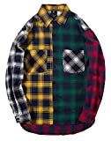 LifeHe Men Women Hip Hop Patchwork Plaid Shirts Streetwear Oversized (Colourful, L)