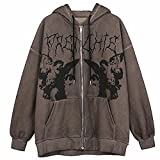 Women Zip Up Hoodies Y2K Long Sleeve Loose Oversized Sweatshirt 90s E-Girl Vintage Jacket Tracksuit Streetwear (Coffee, L)