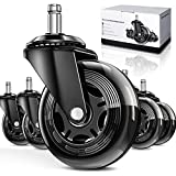 Office Chair Wheels，Heavy Duty Casters Set of 5,Caster Wheels 3 Inch, Suitable For All Floors (Carpet, hardwood), Rubber Replacement Casters that Most Computer Chairs, Game Chairs,Desk Chairs Can Use-