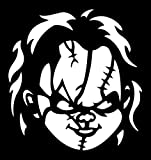 Chucky Doll Scary Face Decal Sticker | Laptop Car Truck Windows Bumper Wall and Decor Size 5.5 in | White | MAZ-362