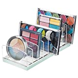 mDesign Plastic Makeup Organizer for Bathroom Countertops, Vanities, Cabinets: Cosmetics Storage Solution for - Eyeshadow Palettes, Contour Kits - Lumiere Collection - 9 Sections - Clear/Mint Green